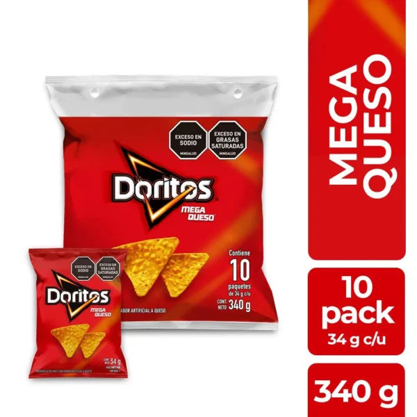 Fritolay Doritos Mega Queso Paquete x 10 und