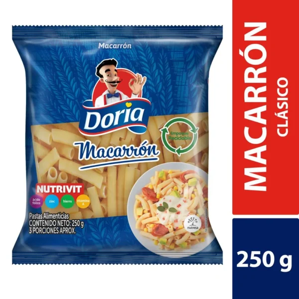 Pasta Clásica Macarrón Corto Doria x 250 grs
