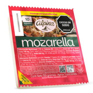Queso Mozzarella Alpina 10 Tajadas 150Gr